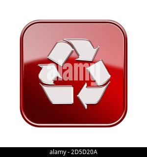 Recycling symbol glossy icon red, isolated on white background Stock Photo