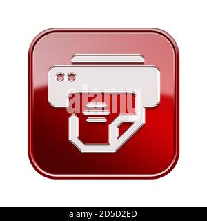 Printer icon glossy red, isolated on white background Stock Photo