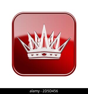 Crown icon glossy red, isolated on white background Stock Photo