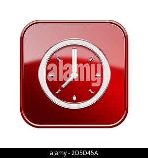 Clock icon glossy red, isolated on white background Stock Photo