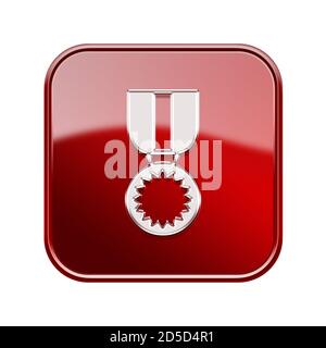 medal icon glossy red, isolated on white background. Stock Photo