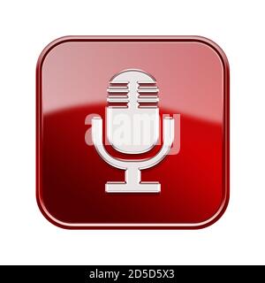Microphone icon glossy red, isolated on white background Stock Photo