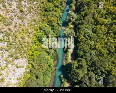 Aerial view of Iskar Panega Geopark along the Gold Panega River, Bulgaria Stock Photo