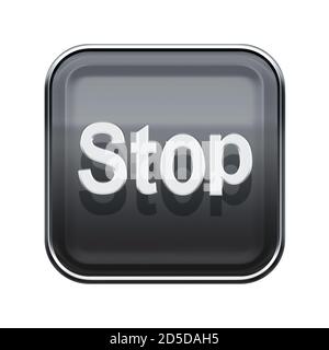 Stop icon glossy grey, isolated on white background Stock Photo