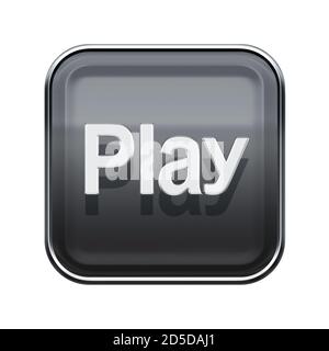 Play icon glossy grey, isolated on white background Stock Photo