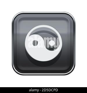 yin yang symbol icon grey glass, isolated on white background Stock ...