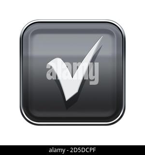 check icon glossy grey, isolated on white background Stock Photo - Alamy