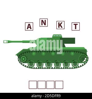 Game words puzzle military tank . Education developing child. Stock Vector