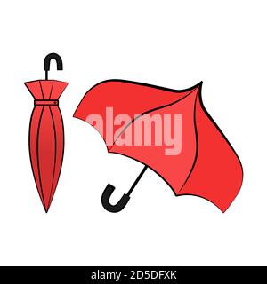 Red umbrella vector icon set illustration in opened and closed position on white background Stock Vector