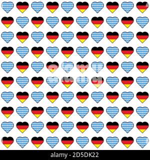Oktoberfest vector hearts with flags seamless pattern on white background Stock Vector