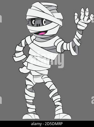 Mummy waving hand. Halloween character in cartoon style. Stock Vector
