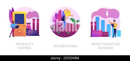 Environment protection measures, flora restoration, atmosphere purification vector concept metaphors. Stock Vector