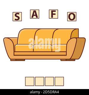 Game words puzzle furniture sofa . Education developing child. Stock Vector
