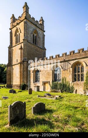 St Mary's church in the Cotswold village of Temple Guiting, Gloucestershire UK Stock Photo