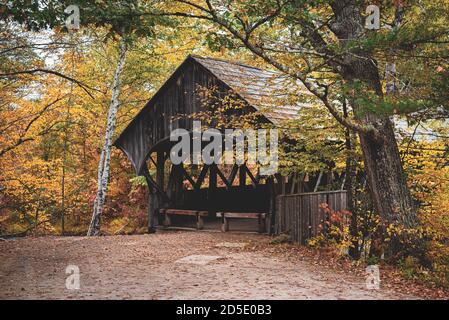 Autumn color and the Sunday River Covered Bridge, in Newry, Maine Stock Photo