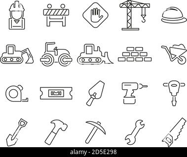 Builders Site Or Construction Site Icons Thin Line Set Big Stock Vector