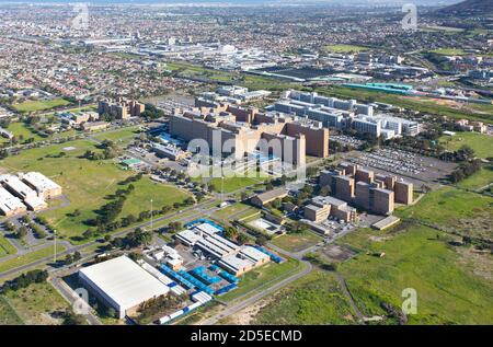 Cape Town, Western Cape / South Africa - 08/26/2020: Aerial photo of Tygerberg Hospital and Stellenbosch Medical Campus Stock Photo