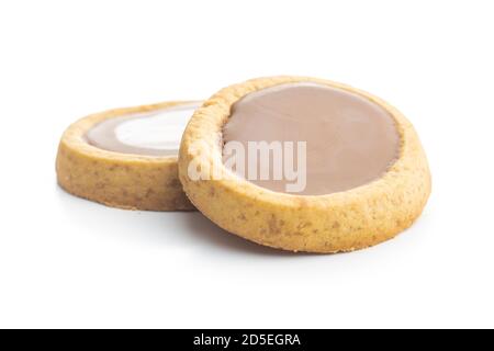 Sweet biscuits with chocolate isolated on white background. Stock Photo