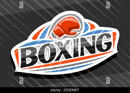 Vector logo for Boxing Sport, white modern emblem with illustration of flying glove in goal, unique lettering for black word boxing, sports sign with Stock Vector