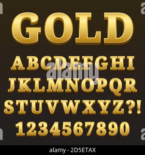 Letter Alphabet With Numbers Gold Glossy Style Design Stock Vector