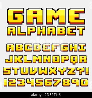 Computer 8 bit game font. Retro video games pixel alphabet, 80s gaming ...