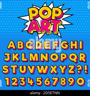 Letter Alphabet With Numbers Pop Art Style Design Stock Vector