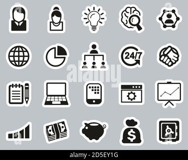 Business Enterprise Icons Black & White Flat Design Circle Set big ...