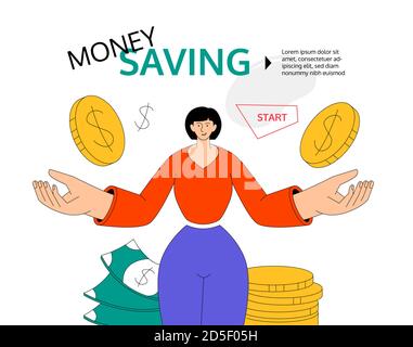 Money saving - modern colorful flat design style web banner Stock Vector