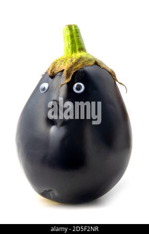 Italian eggplant with googly eyes on a white background Stock Photo