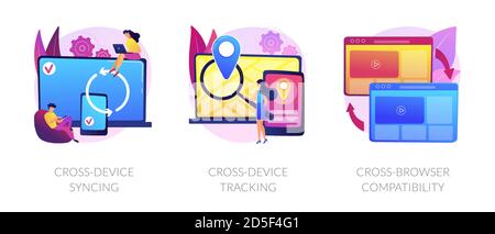 Cross-device using and operation vector concept metaphors. Stock Vector