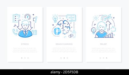 Stress concept line design style web banners Stock Vector