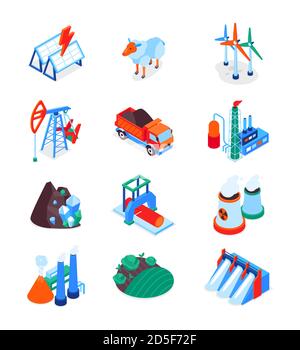 Industry and environment - modern colorful isometric icons set Stock Vector