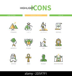 Ancient Egypt - modern line design style icons set Stock Vector