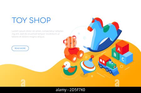Toys shop - modern colorful isometric web banner Stock Vector