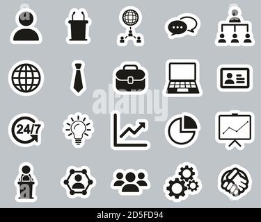 Business Meeting Icons Black & White Sticker Set Big Stock Vector