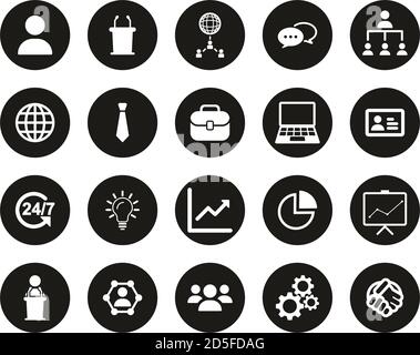 Business Meeting Icons White On Black Flat Design Circle Set Big Stock Vector