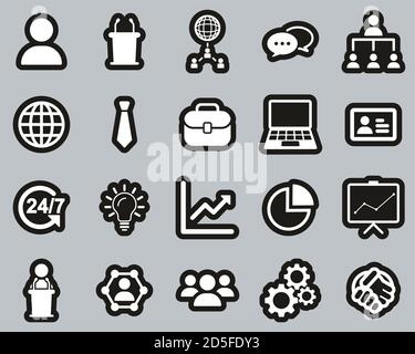 Business Meeting Icons White On Black Sticker Set Big Stock Vector