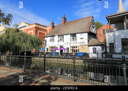 The Witch and Wardrobe public house or pub, next to the River Witham, City of Lincoln, Lincolnshire, England, UK Stock Photo