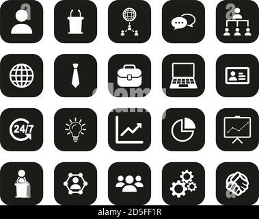 Business Meeting Icons White On Black Flat Design Set Big Stock Vector