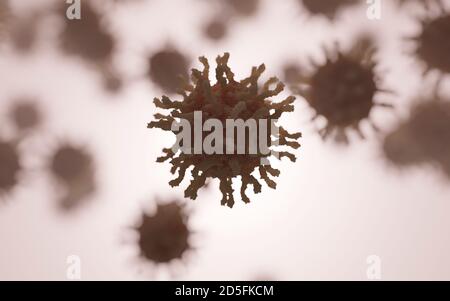 Poliovirus with receptors (spikes). An infectious disease causing polio (or poliomyelitis) which is spread by contaminated food, water or saliva. Stock Photo