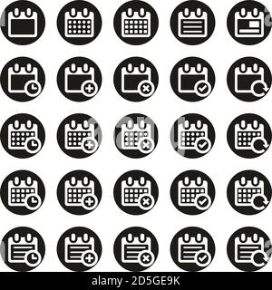 Calendar Or Schedule Icons White On Black Flat Design Circle Big Stock Vector