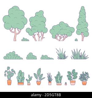 Set of indoor plants in a flat style and silhouettes. Vector ...