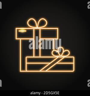 Two gift boxes icon in neon line style Stock Vector