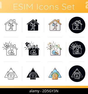 Transitional housing icons set Stock Vector