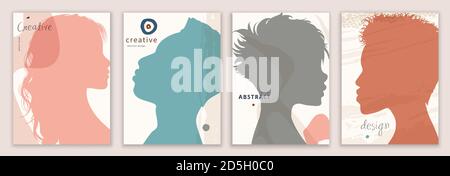 Vector set abstract creative covers in trendy design editable templates for social media stories. Silhouette man and woman. Design of backgrounds Stock Vector