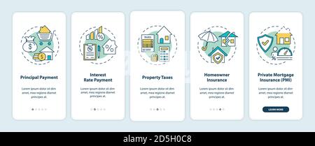 Mortgage payment elements onboarding mobile app page screen with concepts Stock Vector