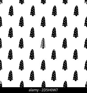 Christmas tree monochromatic hand drawn Scandinavian style seamless ...