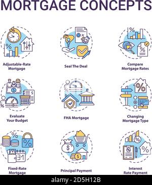 Mortgage concept icons set Stock Vector