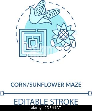Corn and sunflower maze concept icon Stock Vector