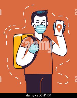 Delivery man delivering groceries. Service concept vector illustration in flat style Stock Vector